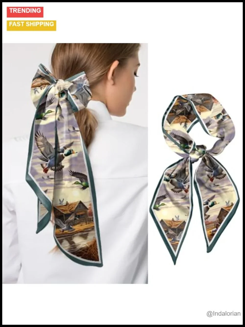 Silk Feeling Satin Fashion Scarf for Bag Decoration 59x6.7 Inch Cute